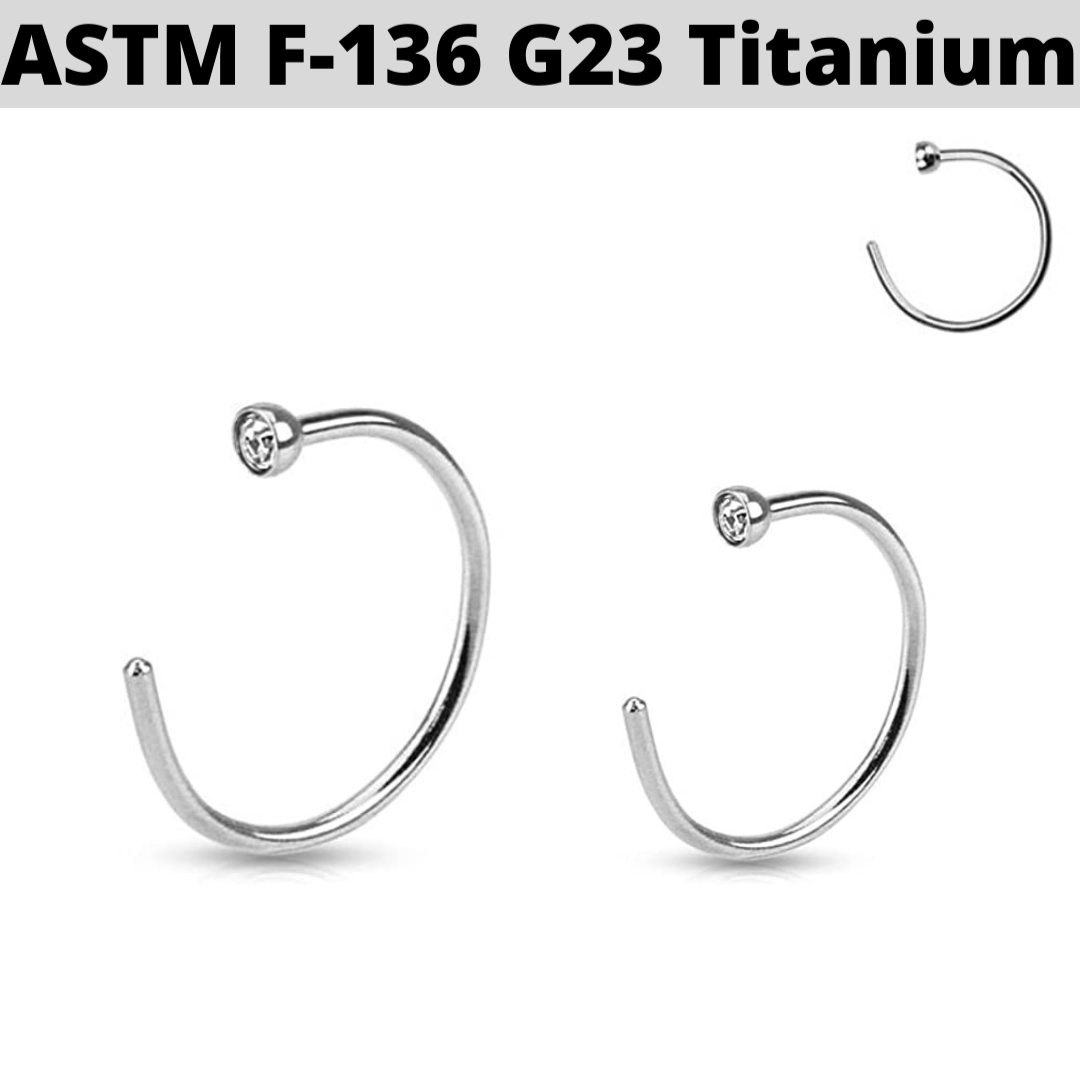 G23 Titanium CZ Nose Open Hoop Ring