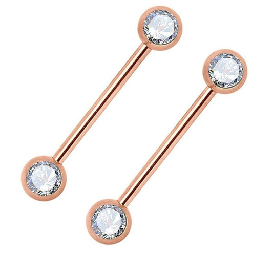 Rose Gold Ion Plated Double CZ Nipple Barbell