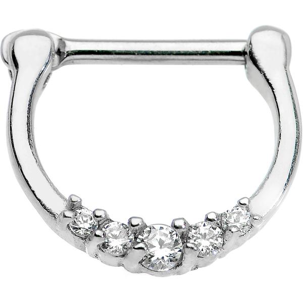 Prong Set 5 CZ Gem Steel Septum Clicker