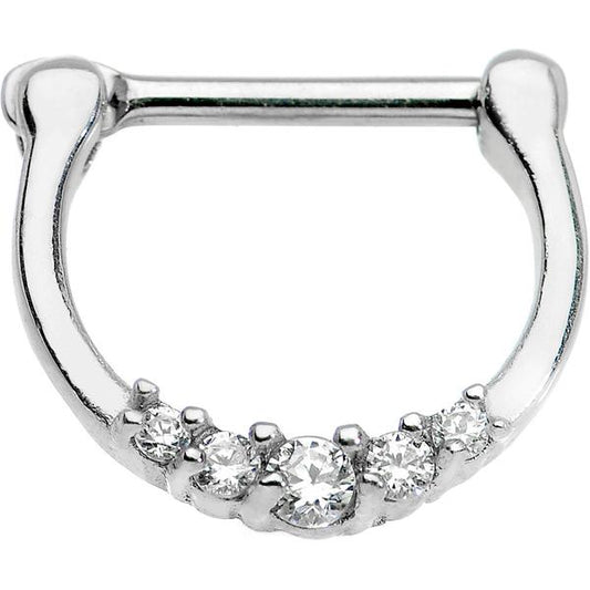 Prong Set 5 CZ Gem Steel Septum Clicker