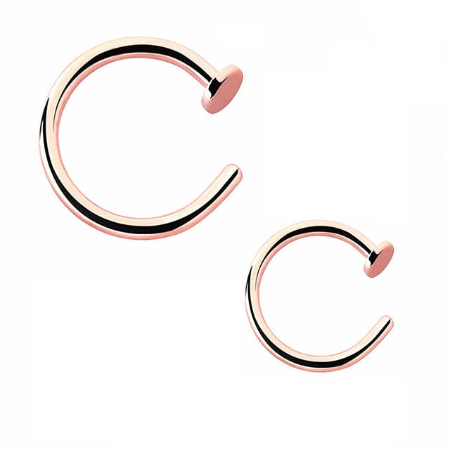 Rose Gold Steel Ion Plated Flat Top Open Nose Hoop Ring