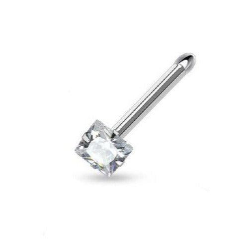 Prong Set Square CZ Steel Nose Stud