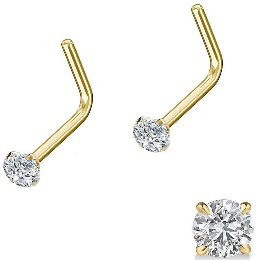 Gold Titanium Prong Set CZ L Bend Nose Ring