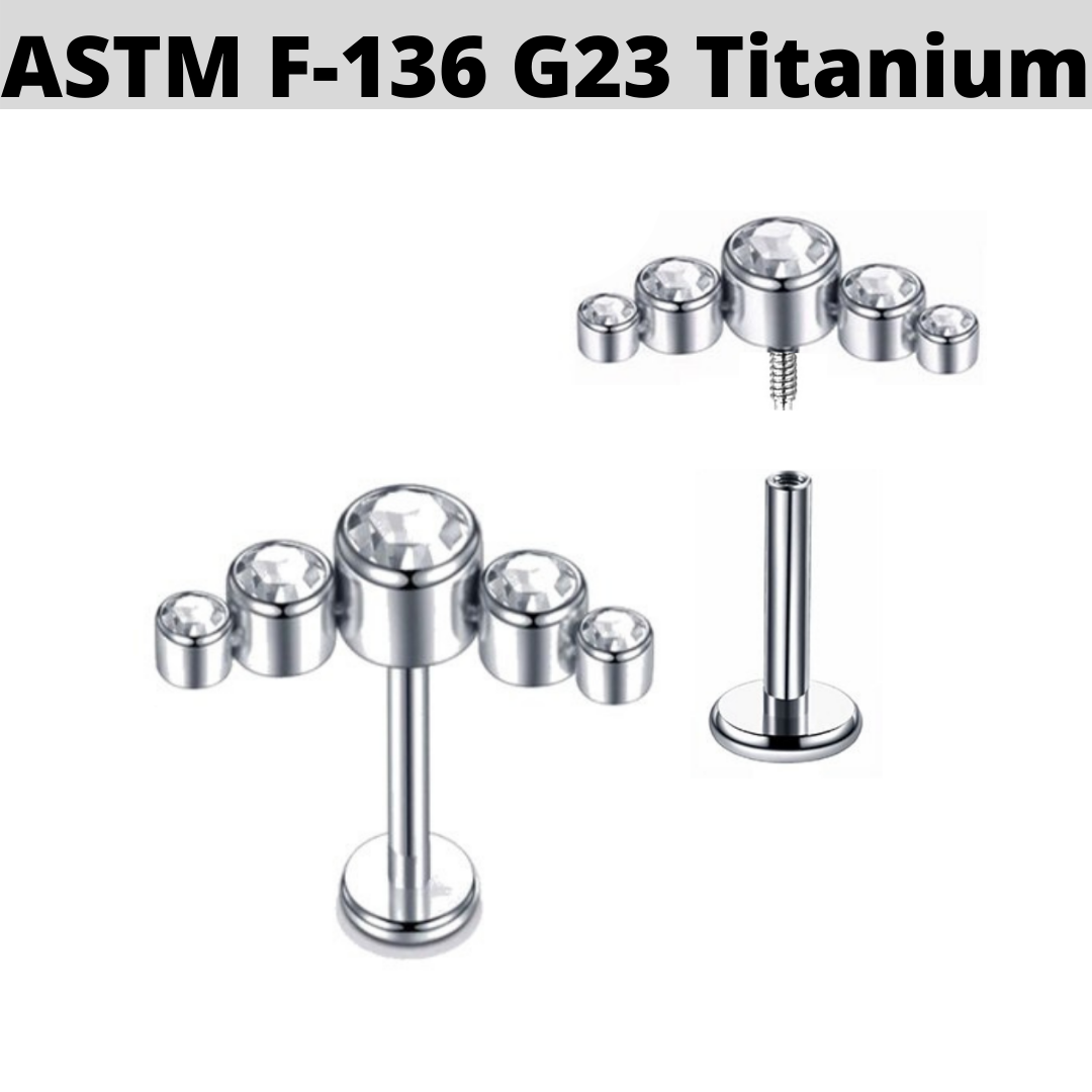 G23 Titanium Internally Threaded 5 CZ Cluster Tragus Labret