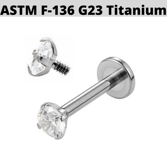 G23 Titanium Internally Threaded Round CZ Prong Set Tragus Labret