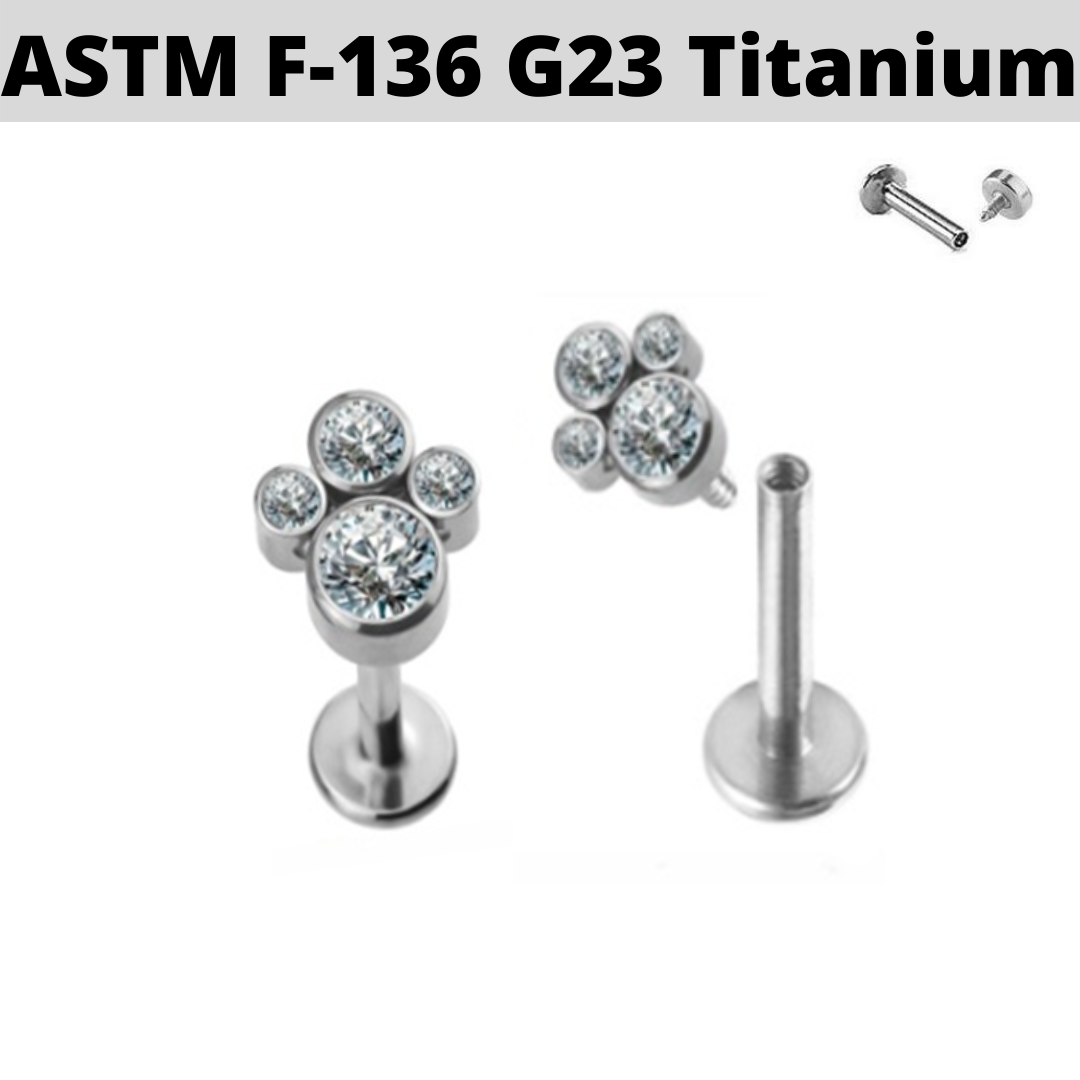 G23 Titanium Internally Threaded Paw CZ Cluster Tragus Labret