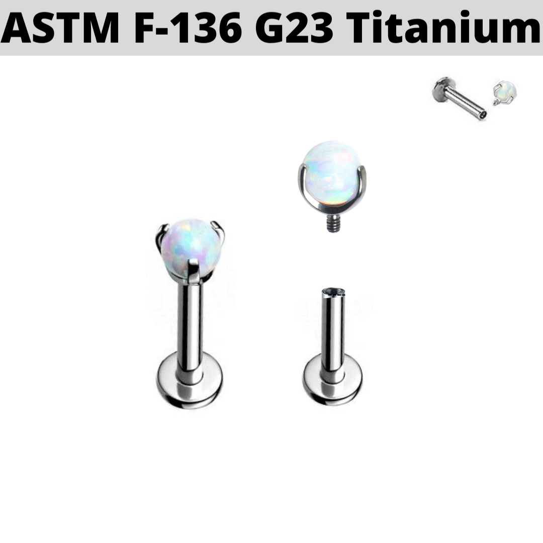 G23 Titanium Internally Threaded Claw Set Opal Ball Labret