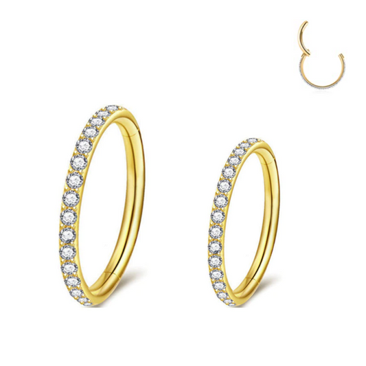 Gold Steel Paved CZ Rim Ion Plated Hinged Segment Clicker