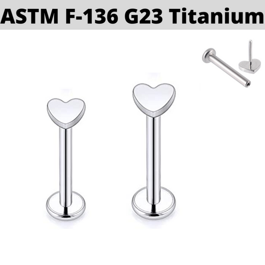 G23 Titanium Threadless Push In Heart Labret Tragus