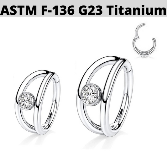 G23 Titanium Double Hoop Center CZ Hinged Segment Clicker