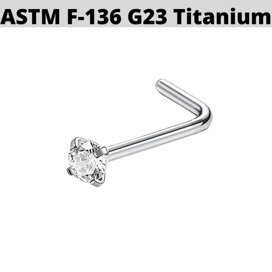 G23 Titanium Prong Set CZ L Bend Nose Ring