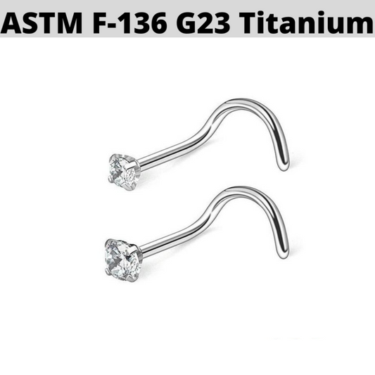 G23 Titanium Prong Set CZ Nose Screw Ring