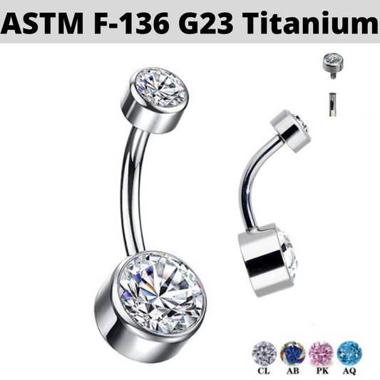 G23 Titanium Internally Threaded Double Flat CZ Belly Ring