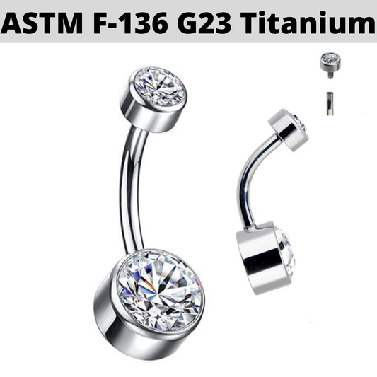 G23 Titanium Internally Threaded Double Flat CZ Belly Ring