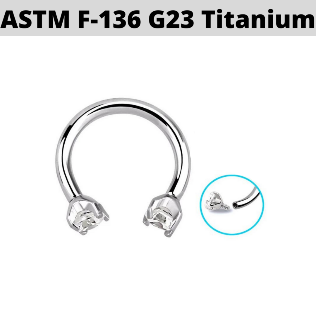 G23 Titanium 16G Prong Set Internally Threaded Double CZ Horseshoe