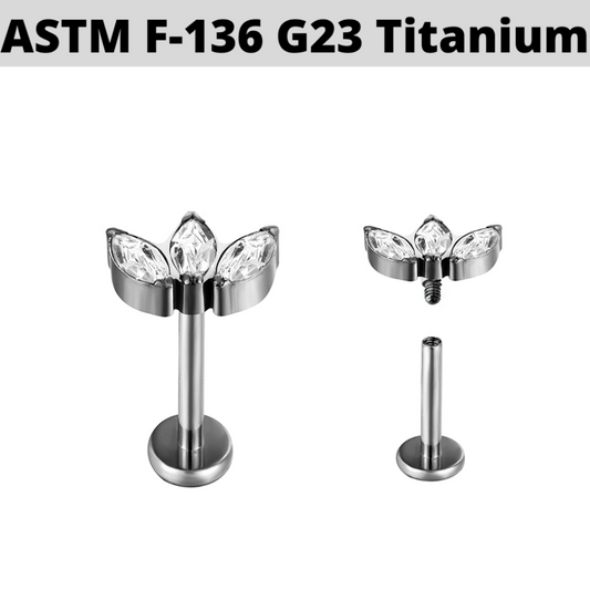 G23 Titanium Internally Threaded Bezel Set 3 Marquise Fan CZ Tragus Labret