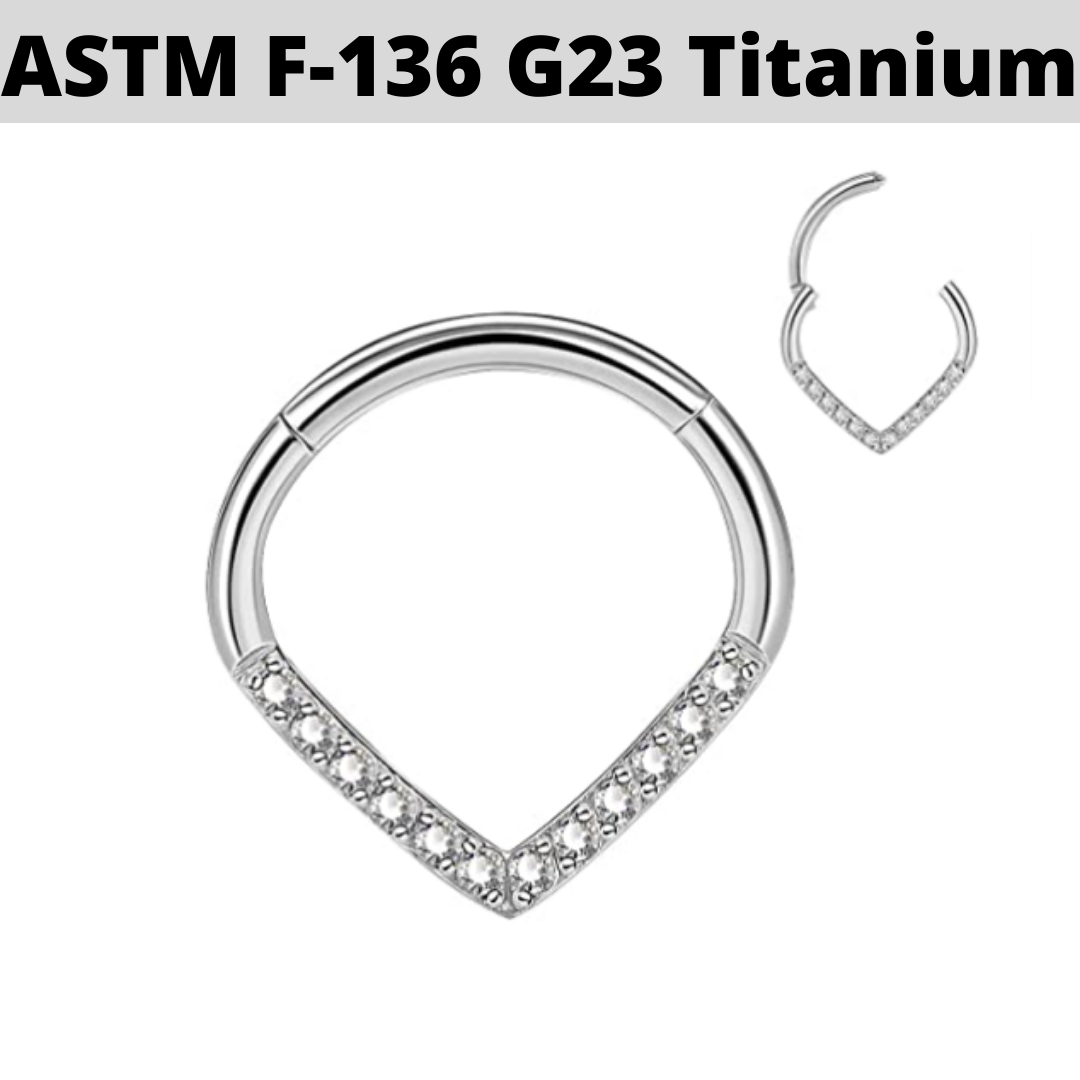 G23 Titanium CZ Paved Chevron Hinged Segment Clicker