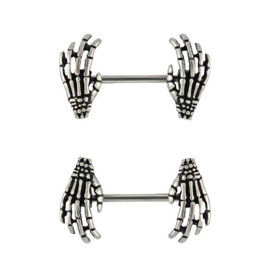 Steel Skeleton Hand Ends Nipple Barbell