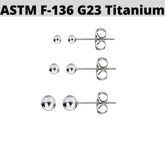 PAIR of G23 Titanium Solid Ball Stud Earrings