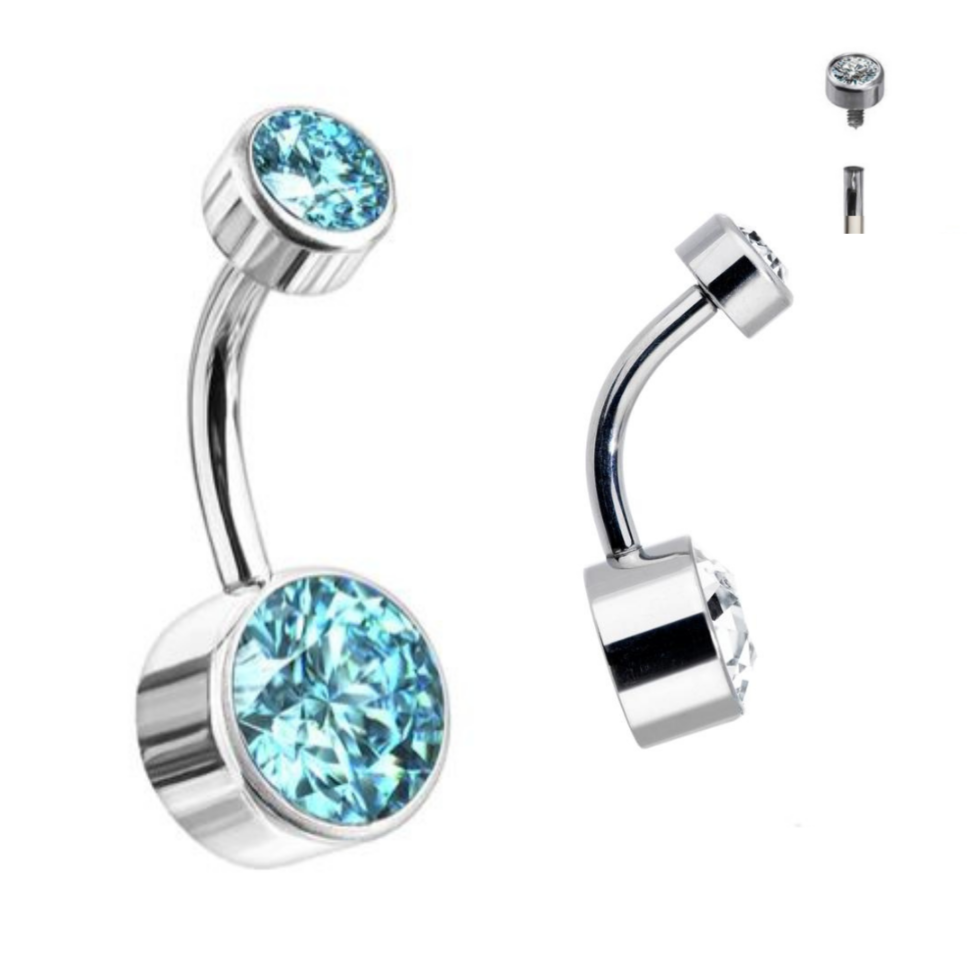 G23 Titanium Internally Threaded Double Flat CZ Belly Ring