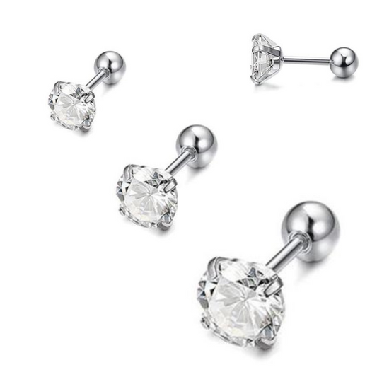 16G Steel 4 Prong Set CZ Ear Tragus Barbell