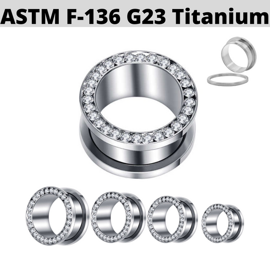 G23 Titanium CZ Lined Screw On Flesh Tunnel