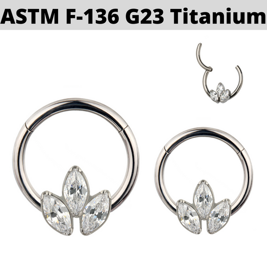 G23 Titanium 3 Marquise CZ Fan Hinged Segment Clicker Ring