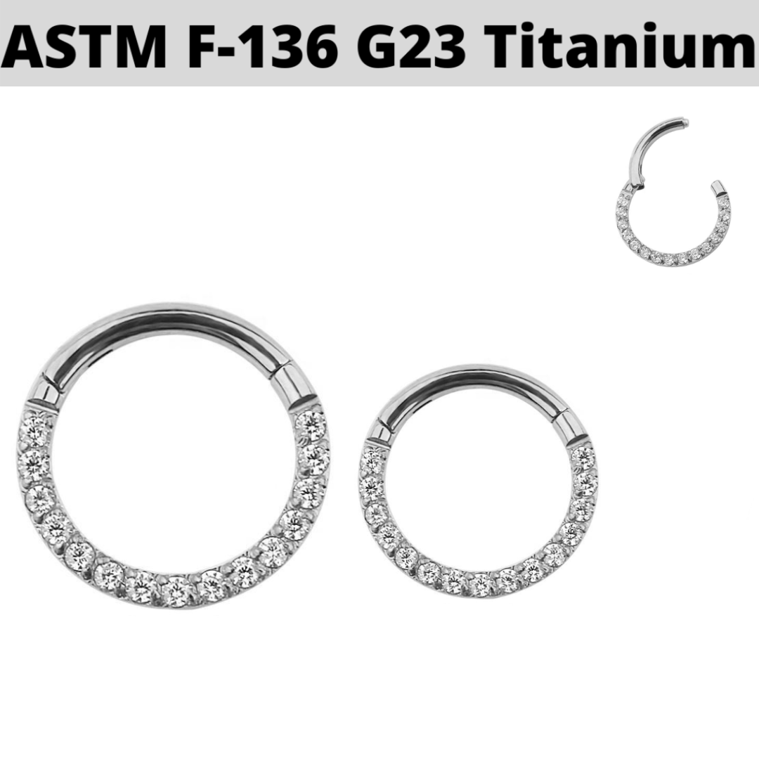 G23 Titanium Front CZ Hinged Segment Clicker Ring