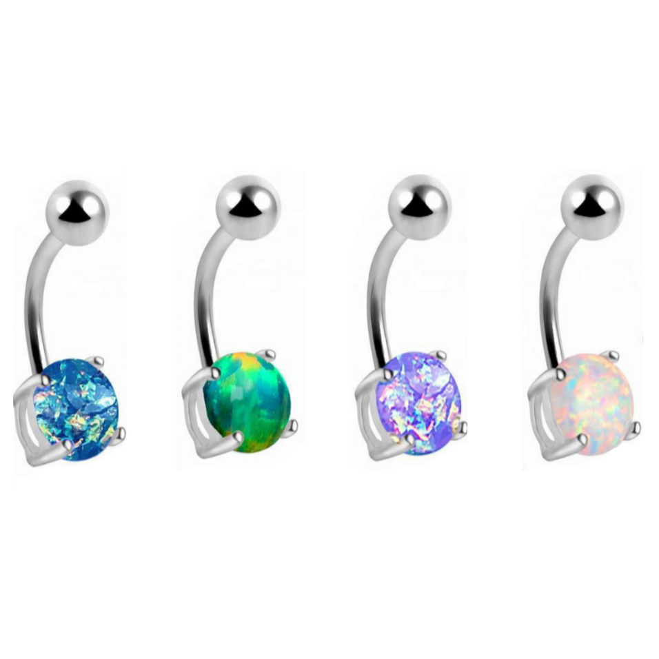 Opal Steel Prong Set Belly Ring