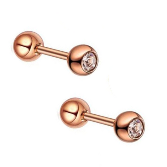 Rose Gold Steel CZ Gem Ion Plated Tragus Barbell