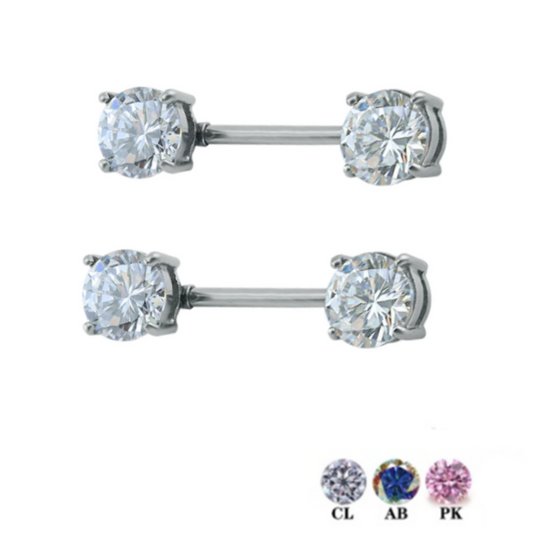 Prong Set Front Double CZ Nipple Barbell
