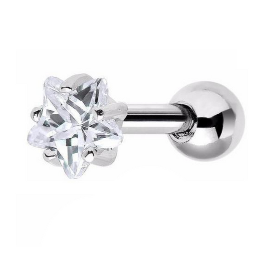 Prong Set Star CZ Helix Tragus Barbell