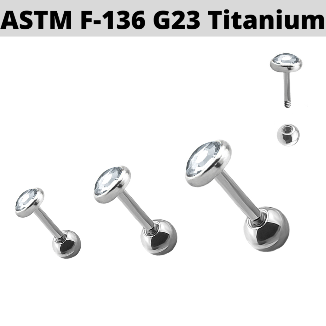 G23 Titanium Flat CZ Ear Tragus Barbell