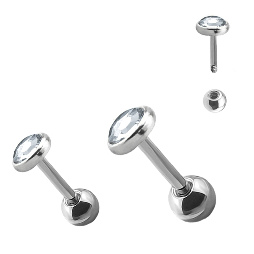 G23 Titanium Flat CZ Ear Tragus Barbell