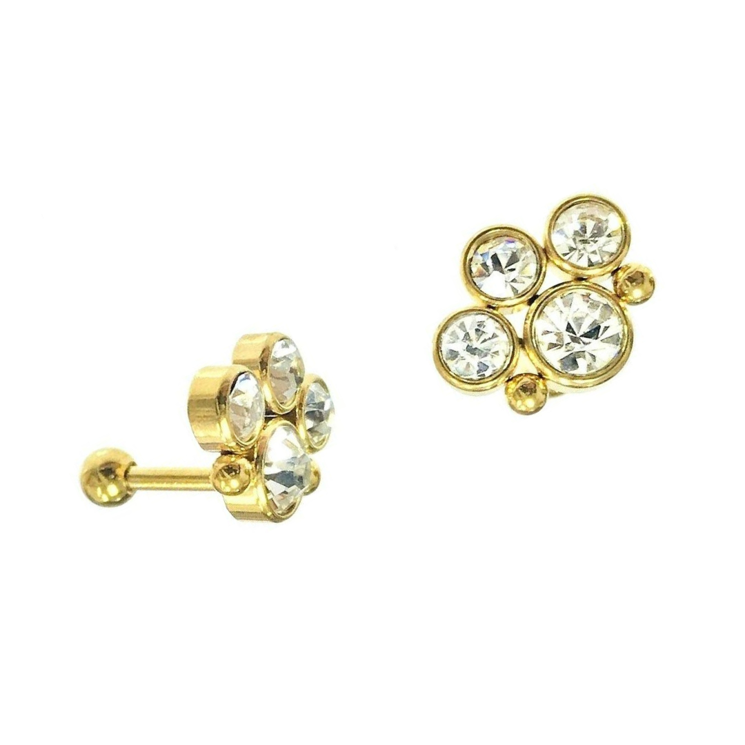 Gold Steel CZ Paw Ion Plated Tragus Barbell