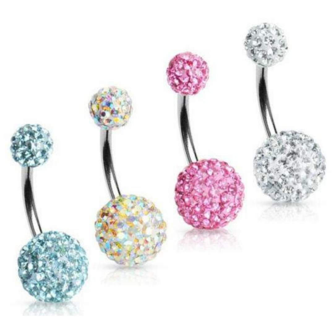 thumbnail image 2 of 12pcs Double Gem 14g Belly Rings – Naval Navel Body Jewelry, 12 Colors, Surgical Steel 2 of 9
