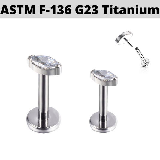 G23 Titanium Threadless Push In Marquise CZ Tragus Labret