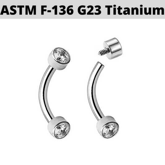 G23 Titanium Internally Threaded Bezel Set CZ Eyebrow Ring