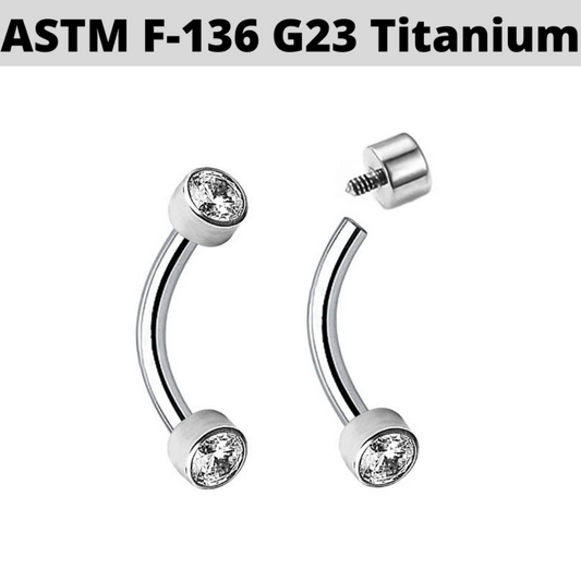 G23 Titanium Internally Threaded Bezel Set CZ Curved Barbell
