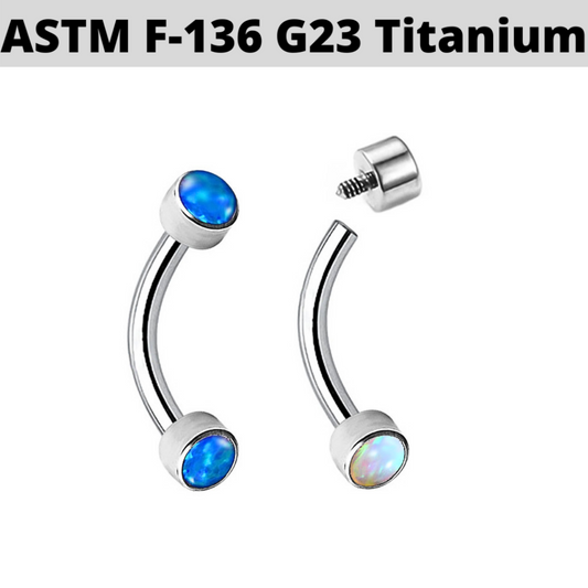 G23 Titanium Internally Threaded Bezel Set Opal Eyebrow Ring