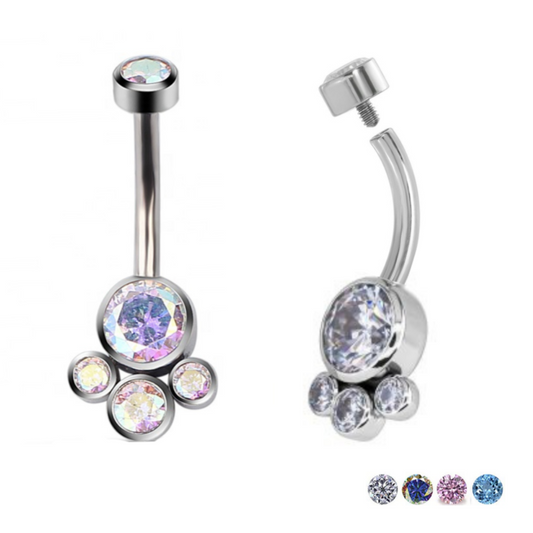 Internally Threaded Bezel Set Cluster CZ Belly Ring