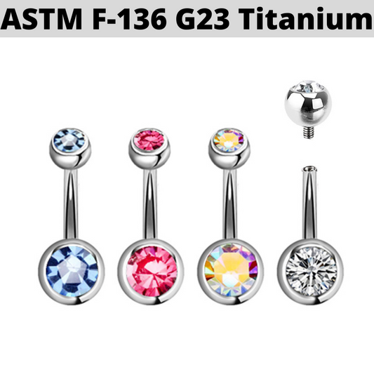 G23 Titanium Internally Threaded Double 5mm+8mm CZ Belly Ring