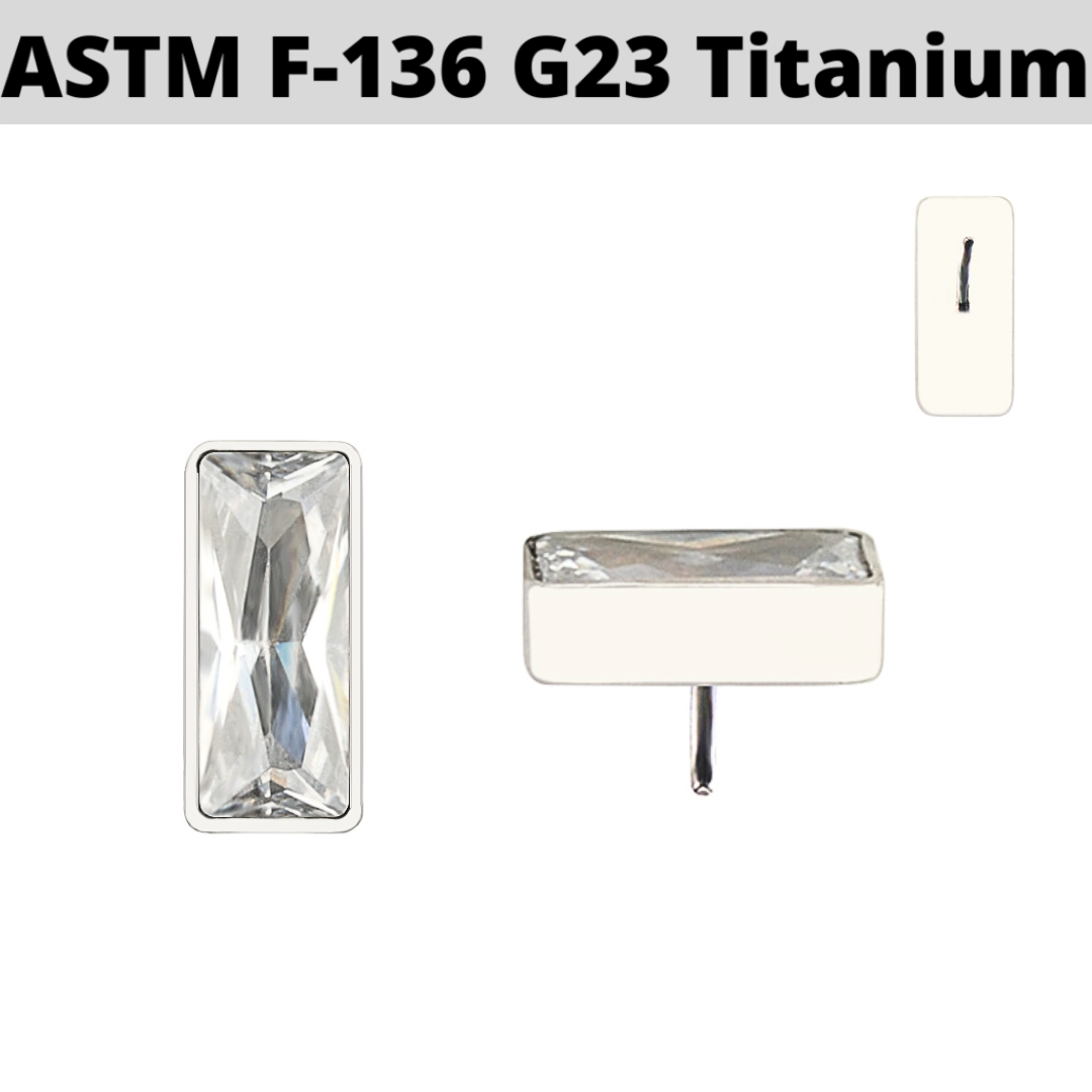 G23 Titanium Threadless Push In Rectangular CZ Top