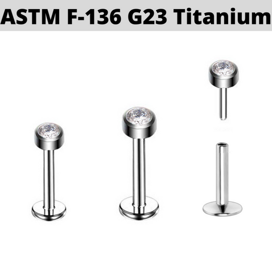 G23 Titanium Threadless Push In Flat CZ Labret Tragus