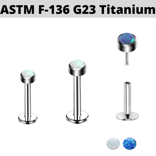 G23 Titanium Threadless Push In Flat Opal Labret Tragus