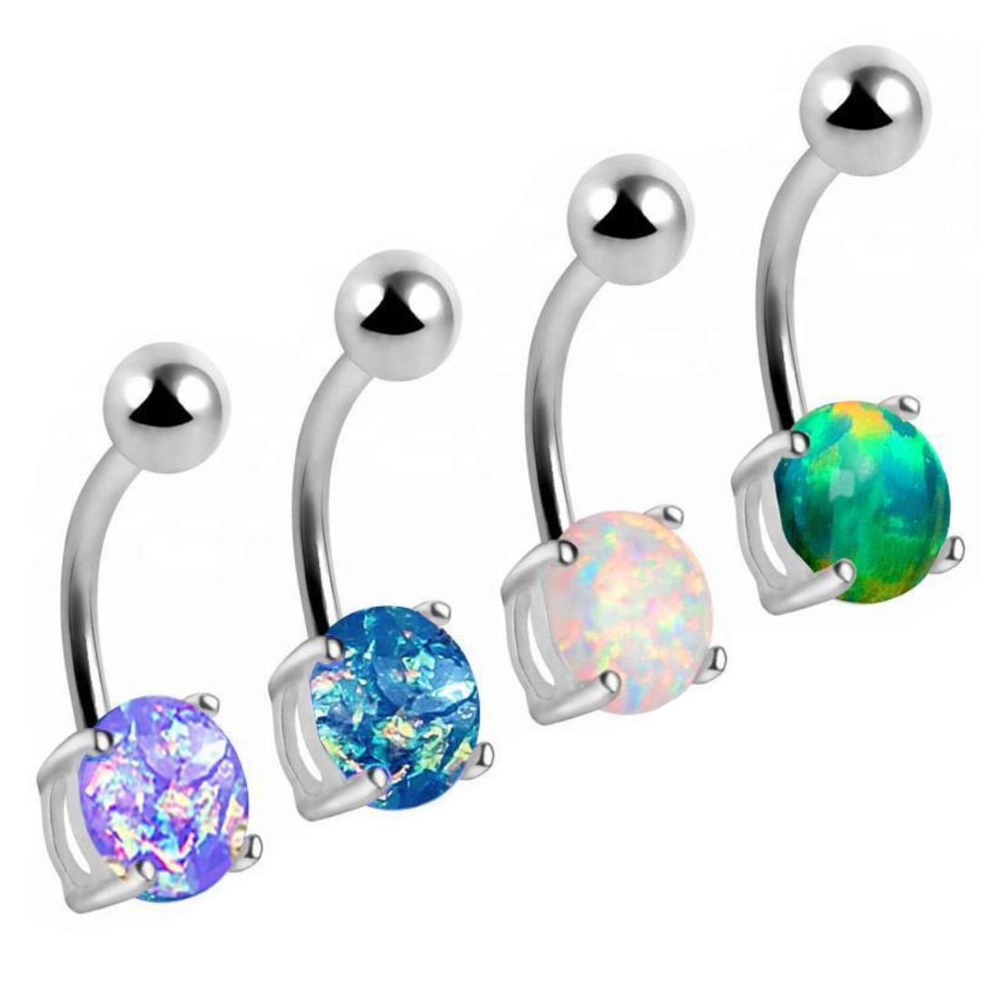 Opal Steel Prong Set Belly Ring