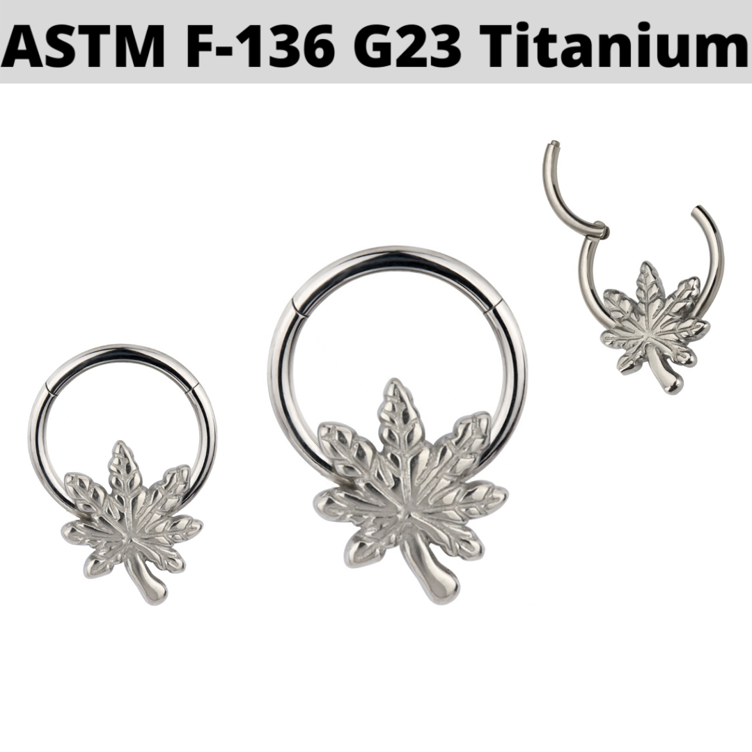 G23 Titanium Pot Leaf Hinged Segment Clicker Ring