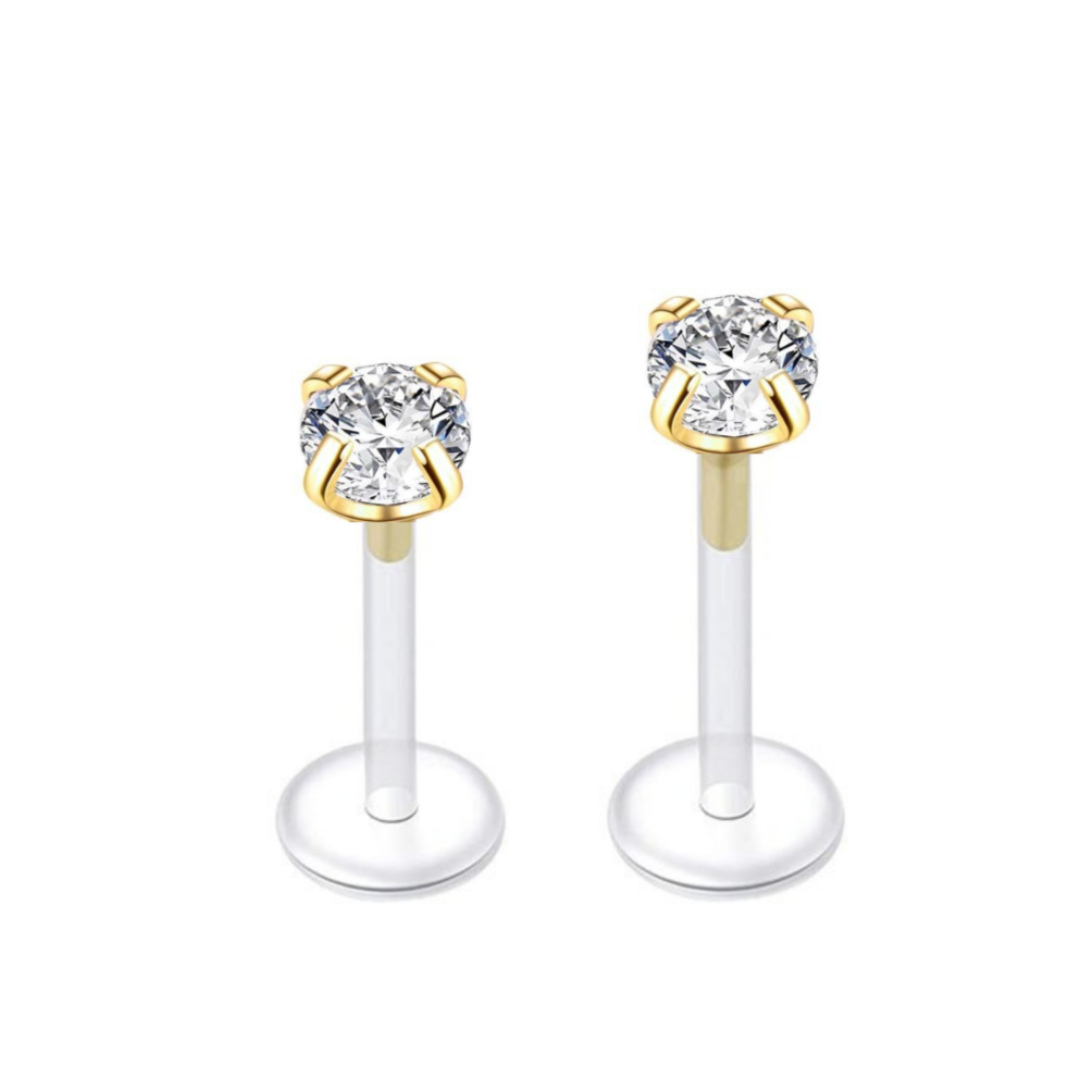 16G Gold Prong Set CZ Flexible Ion Plated Tragus Labret