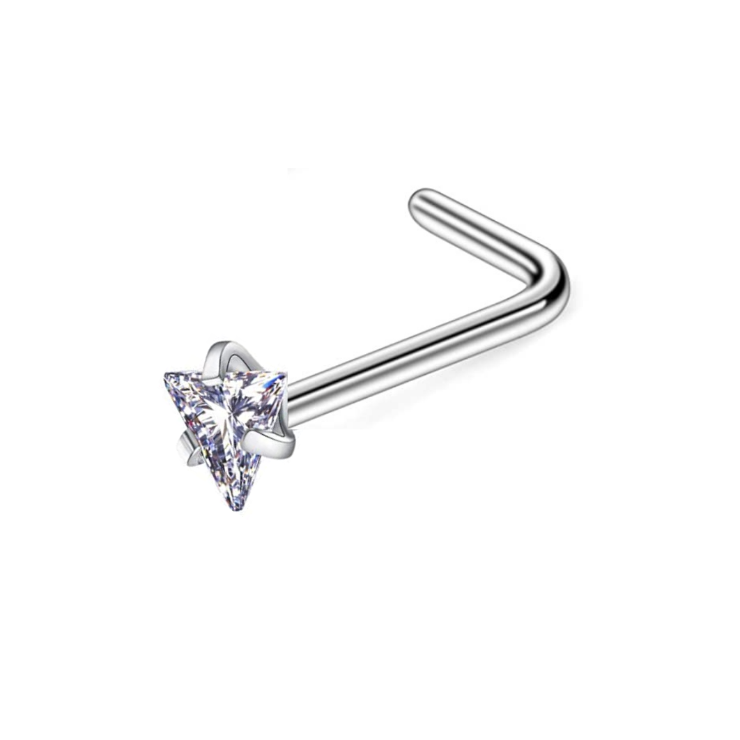 Prong Set Triangle CZ L Bend Nose Ring