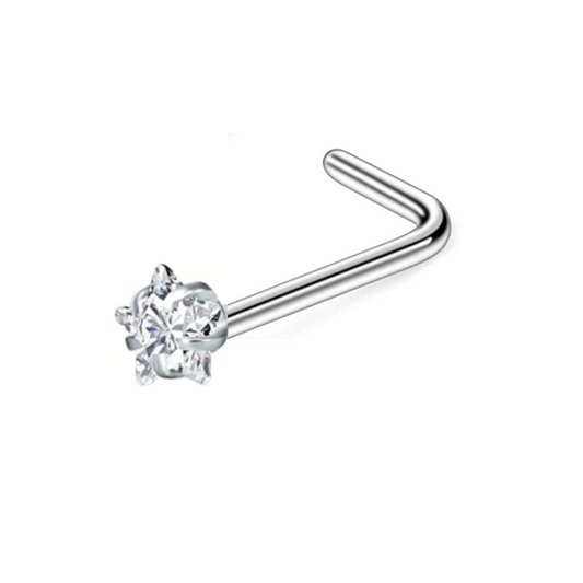 Prong Set Star CZ L Bend Nose Ring